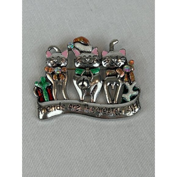 Unbranded Jewelry - Christmas Cats Brooch "Friends Are The Greatest Gift" Sparkly Moving Bell